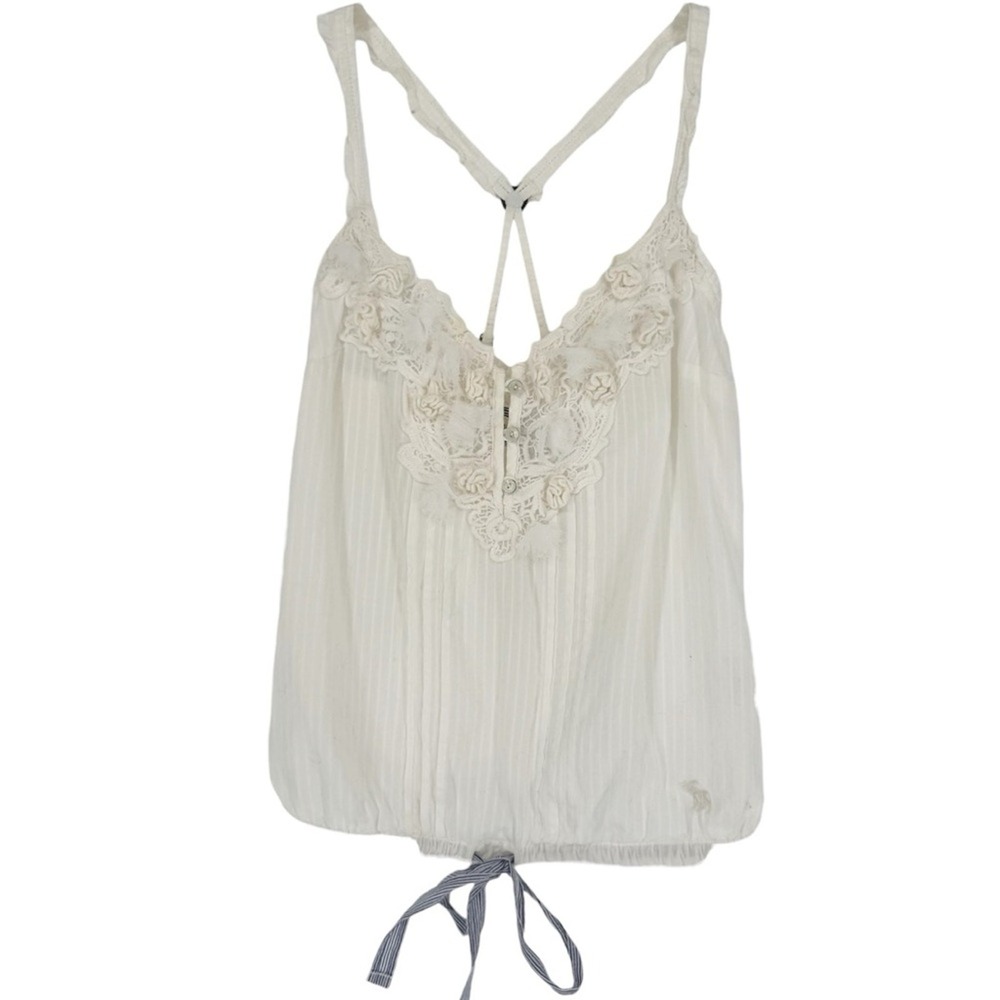 Vintage Y2K Abercrombie & Fitch Cottagecore Twee White Lace Henley Tie Tank Sz S